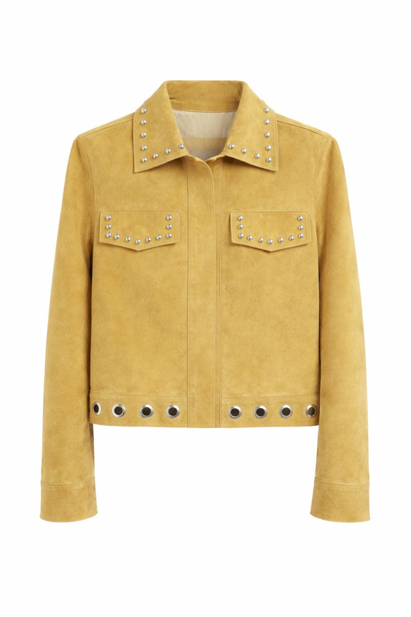 ZUT Calumet jacket in vibrant mango color, stylish outerwear with a lightweight design, shown on a model.
