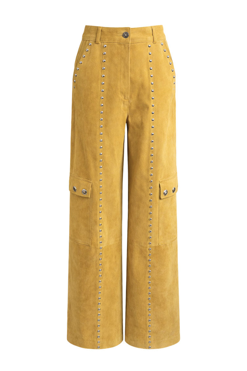 ZUT studded Sam pants in Mango color, featuring a stylish design with metal studs, displayed on a white background.