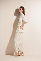 White short sleeve blazer by Valenciani, stylish lightweight jacket with tailored fit and structured design.