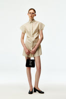 Chictopia stone poplin shirt dress, mini length with collar and button front, casual stylish women's dress.