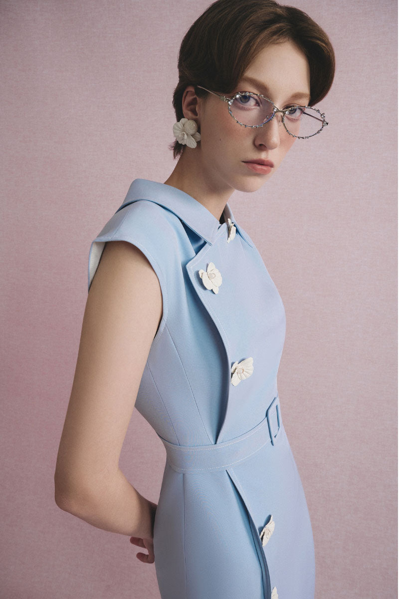 White Plan Serena belted midi dress featuring a fitted silhouette and stylish waist belt displayed on a model.