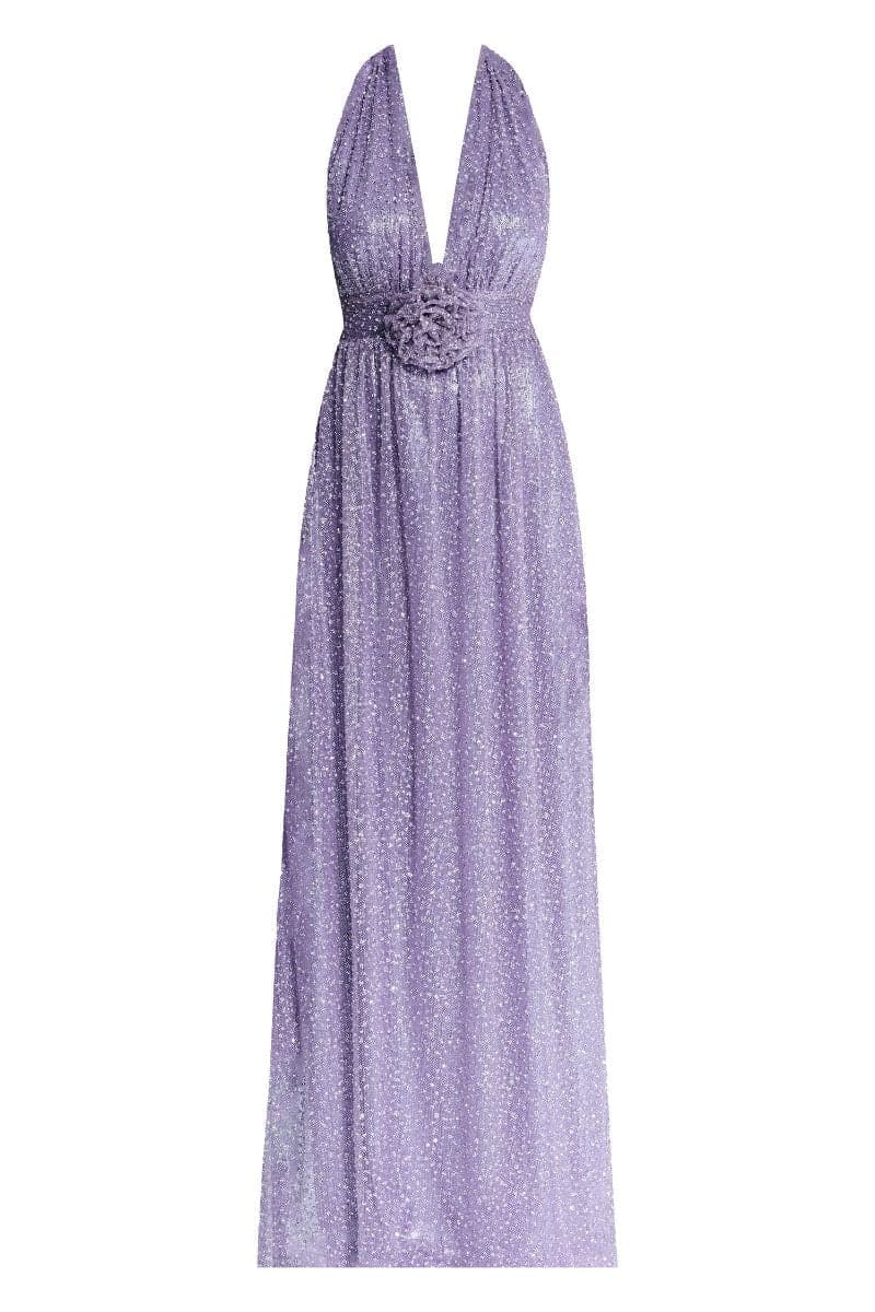 VILLA D'ESTE PURPLE V-NECK GOWN - CULT MIA