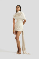 Deme By Gabriella ivory Collete mini dress with fitted bodice and short sleeves, perfect for casual or semi-formal occasions.