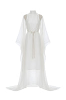 Ivory Serenity kaftan maxi dress by White Plan featuring flowing fabric and relaxed fit, perfect for casual or beach wear.