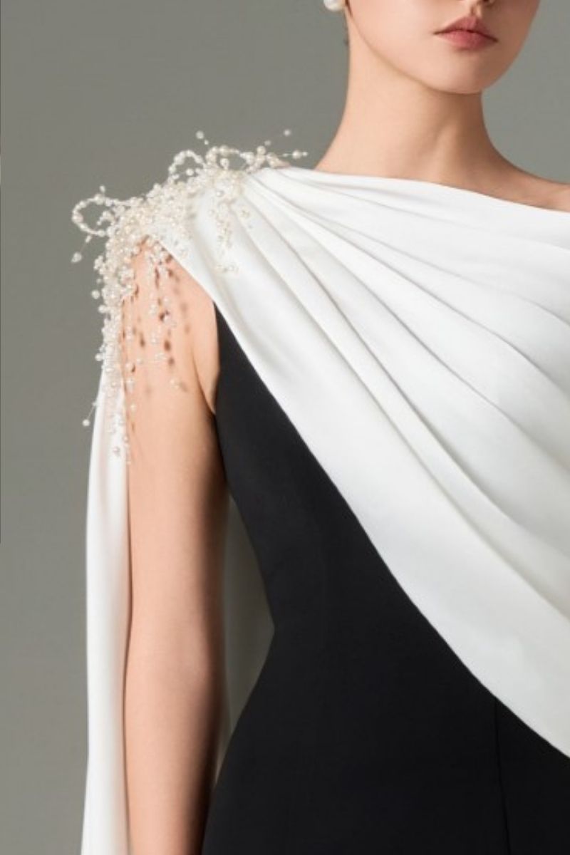 NEGIN CREPE AND SILK FISHTAIL GOWN - CULT MIA