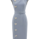 White Plan Serena belted midi dress displayed on a hanger with the belt tied at the waist, showcasing its elegant design.