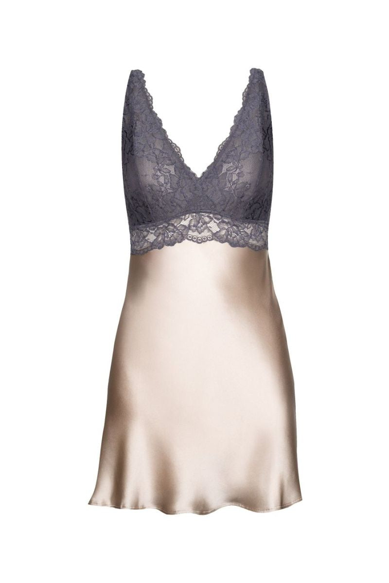 NK IMODE CULT MIA X NK IMODE Morgan bust support chemise in brass, a sleek nightgown with bust support and elegant design.