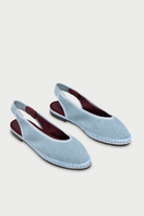 Flabelus Narnia light denim flats with light blue piping, featuring a stylish casual design and comfortable flat sole.