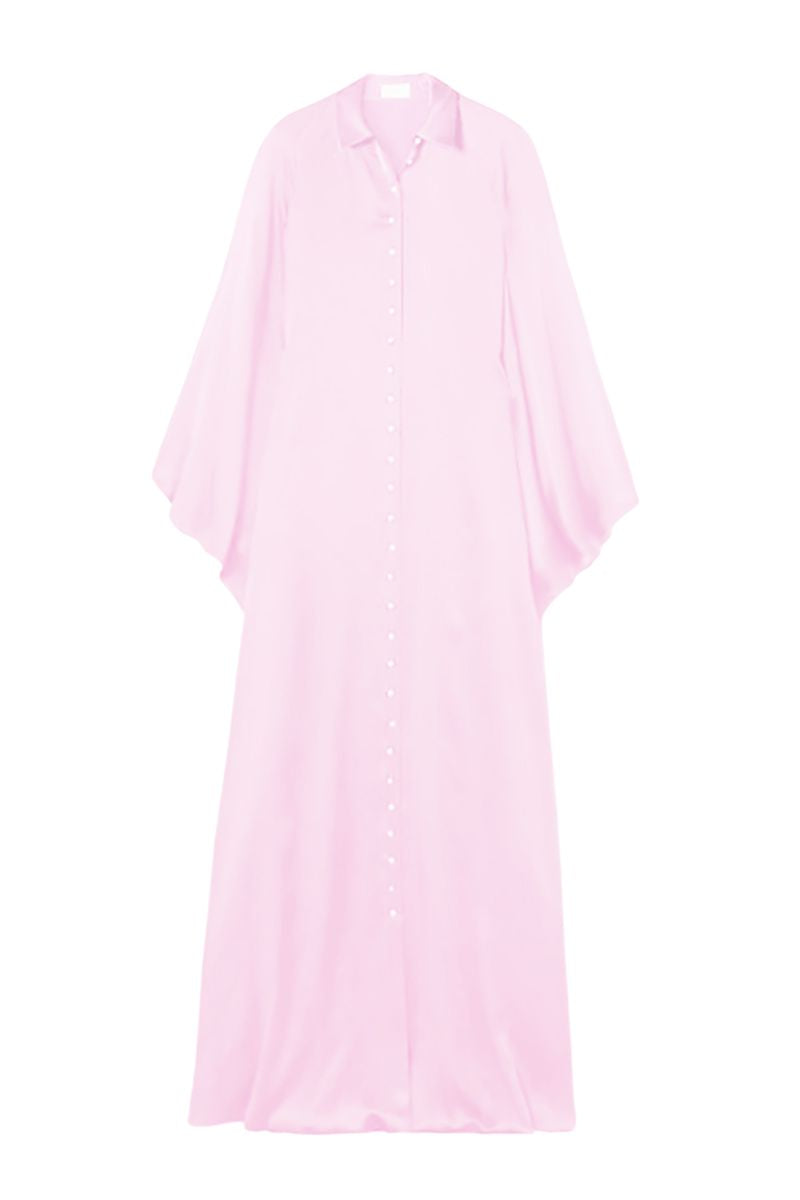 KAFTAN SHIRT DRESS WITH CRYSTAL BUTTONS IN MISTY ROSE - CULT MIA