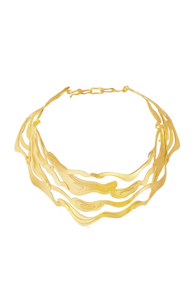 Gold Aurora choker necklace by Jude Benhalim featuring a sleek, minimalist design with a smooth gold finish and delicate chain.