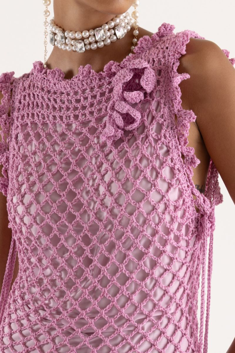 SOFIA PINK HANDMADE KNIT MIDI DRESS - CULT MIA