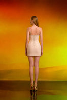 CEM crystal strap mini dress featuring sparkling embellishments and a fitted silhouette, perfect for evening wear.