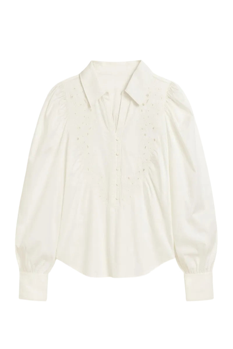 Rebecca Taylor Rachelle pop-over blouse in ivory, featuring a relaxed fit and lightweight fabric, perfect for casual or dressy wear.