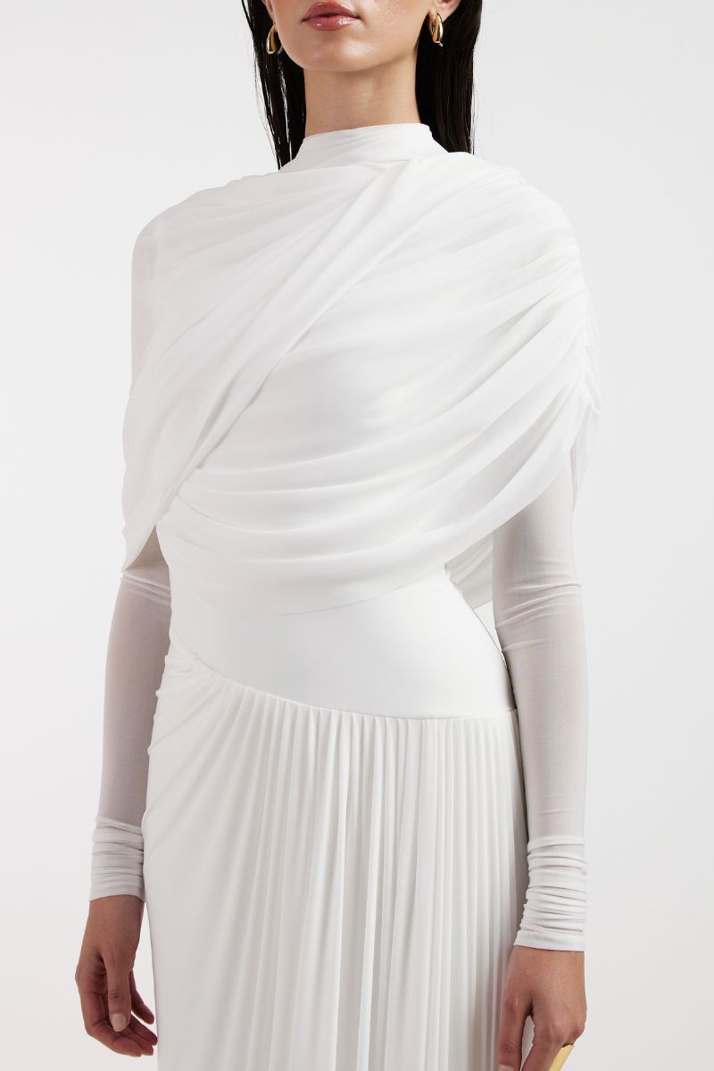 VALERIA WHITE DRAPED GOWN - CULT MIA
