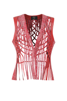 Red Attalea leather vest by Double A, featuring a stylish and fitted design with visible stitching and a front zipper.