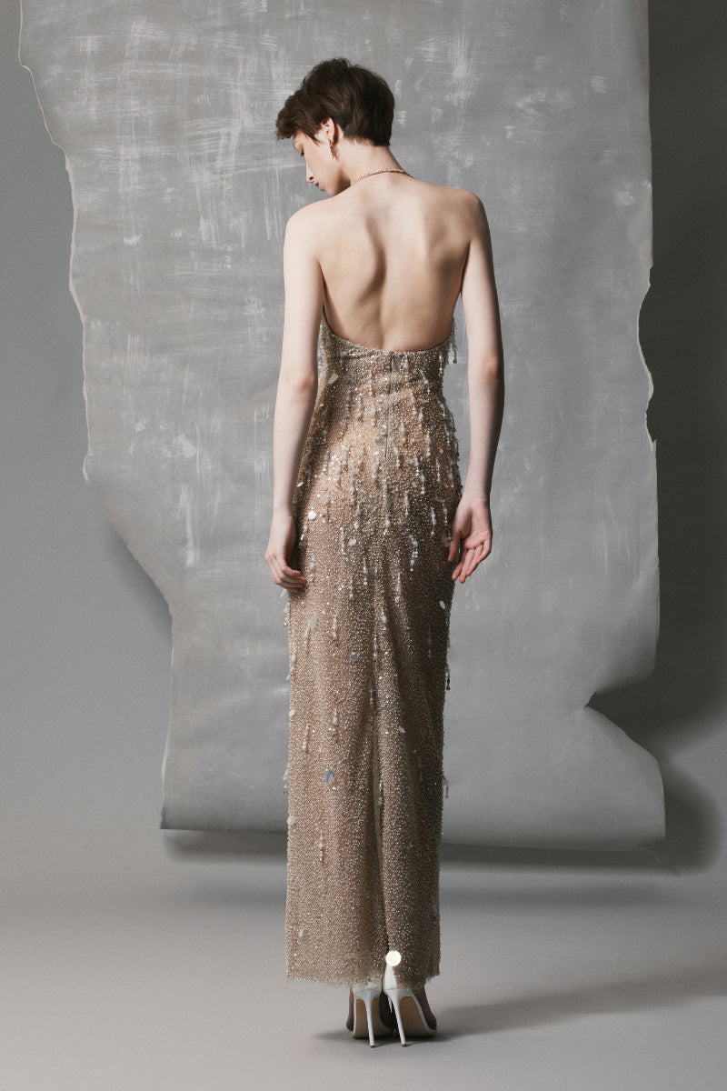 ONE-SHOULDER DRESS WITH SHEER MESH IN GOLD | CULT MIA | Phan Huy ONE-SHOULDER DRESS WITH SHEER MESH IN GOLD | CULT MIA | Phan Huy