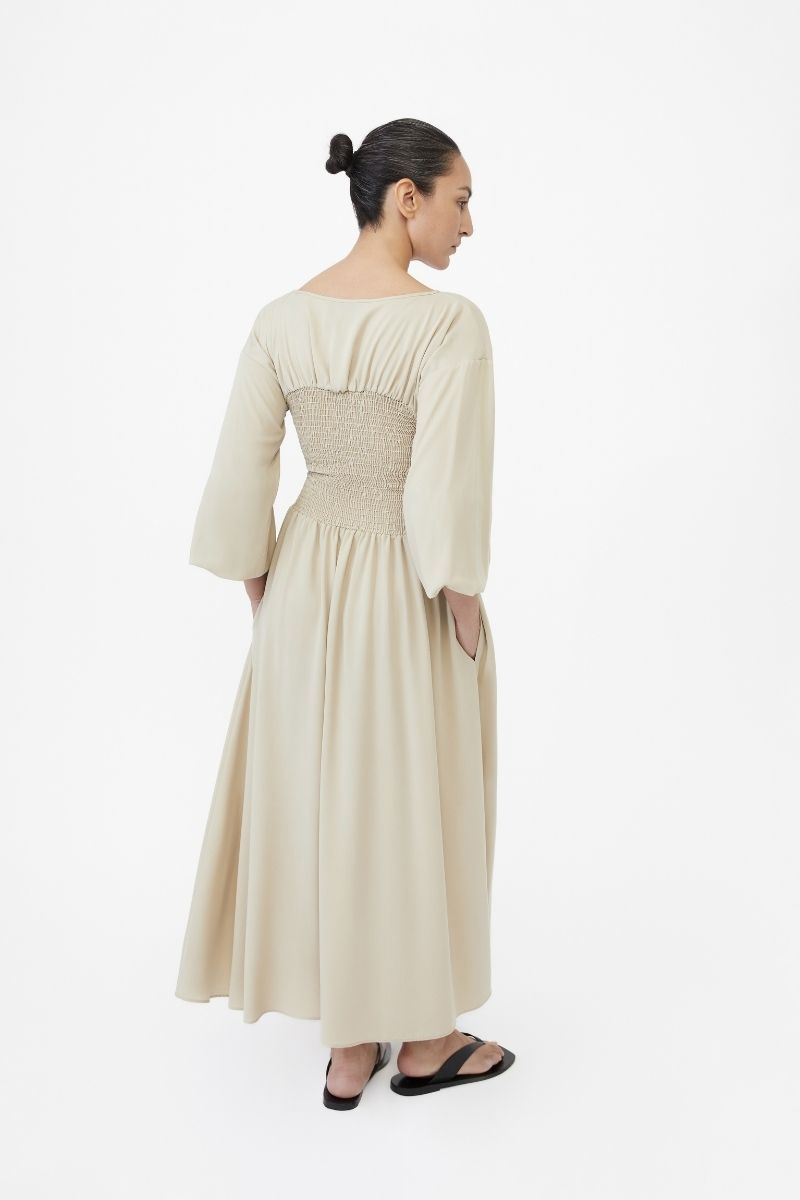 SMOCKED CUPRO MIDI DRESS - CULT MIA