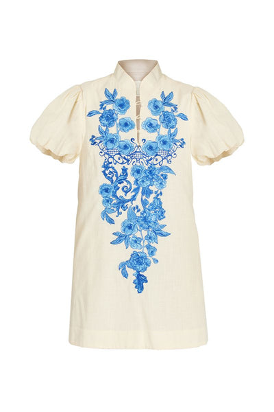 knee length dresses for ladies Elliana Barong Mini Dress in Ivory L / Ivory Embroidered Linen main image 1