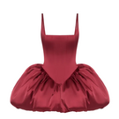 BalYKINA Charlotte burgundy mini dress on a model, showcasing the elegant fit and stylish design of this trendy mini dress.