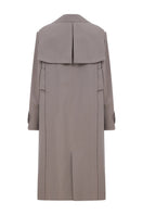 Gray ColoReve trench coat jacket with classic design, shown hanging on a hanger with a smooth fabric finish.
