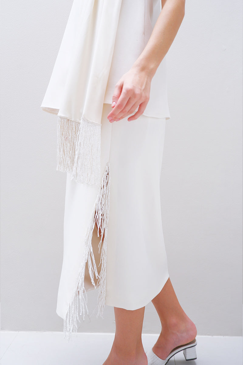 Aidan & Ice Amira midi skirt in cream, flowing midi skirt with a sleek, elegant design and soft fabric.