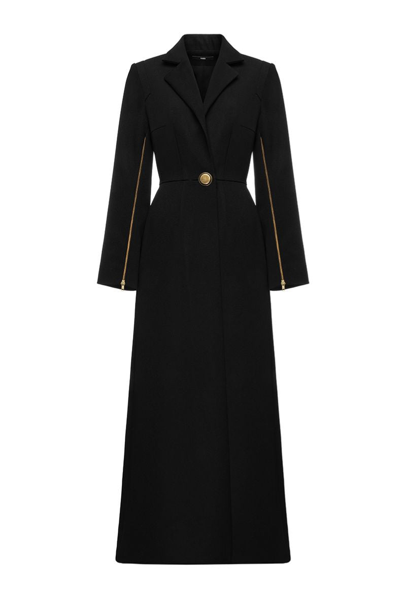 LONG TRENCH WITH ZIPPERS IN BLACK - CULT MIA