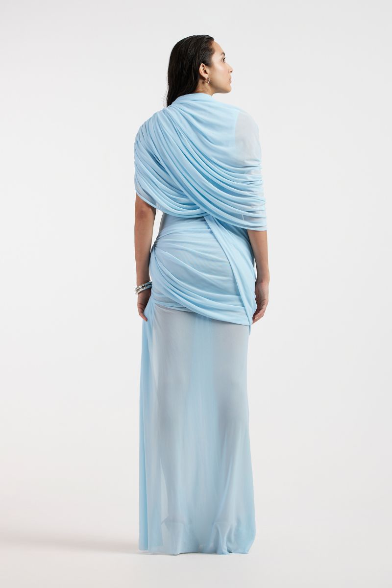 JOVANA DRAPED BLUE MAXI DRESS - CULT MIA