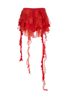 Sudi Etuz lace and jersey mini ruffled skirt with layered ruffle details and a fitted waist, perfect for casual or dressy outfits.