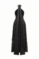 Black ALISA lace gown by 21Six, elegant floor-length dress with intricate lace details and a fitted silhouette.