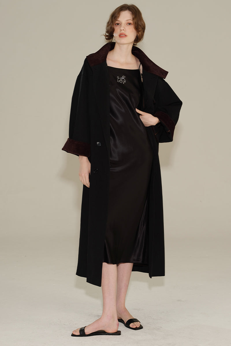 DIAMOND POODLES BLACK SILK SLIP DRESS - CULT MIA