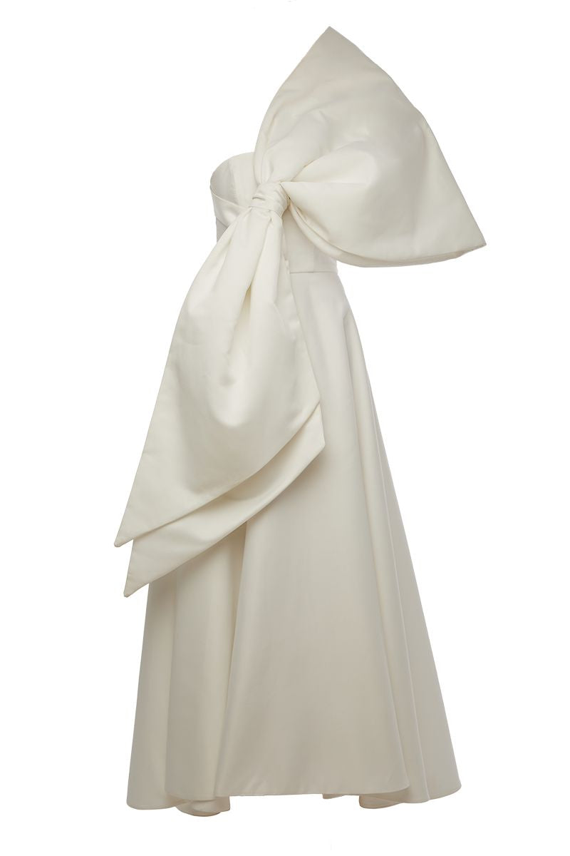 EVE WHITE MAXI DRESS WITH HUGE BOW - CULT MIA