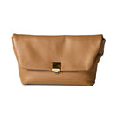 Rose de Mai FAYE clutch in caramel, stylish leather accessory with sleek design and gold-tone hardware, perfect for evening outings.
