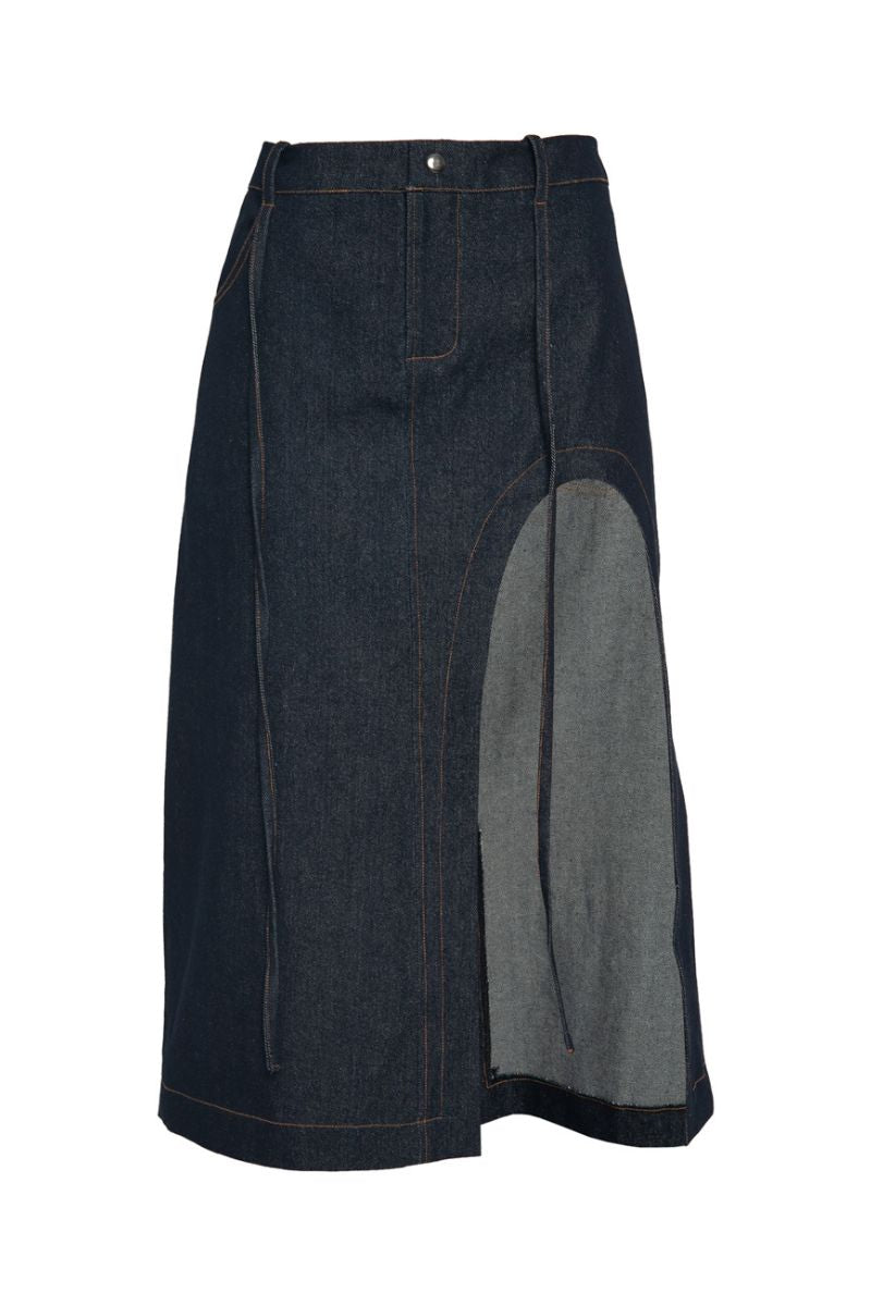CUT OUT SLIT DENIM SKIRT - CULT MIA