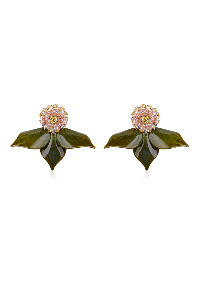 A pair of green DEW DOT earrings by Aidan & Ice, featuring round, glossy green earrings with a modern design.