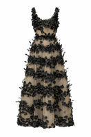 Black Alessia silk taffeta and tulle gown by 21Six, featuring elegant flowing fabric and intricate design details.