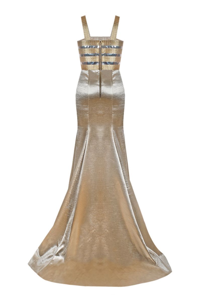 METALLIC GOLD FISHTAIL GOWN - CULT MIA