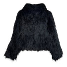Black fluffy faux fur jacket by Fortini, stylish and cozy jacket featuring soft, plush faux fur material.