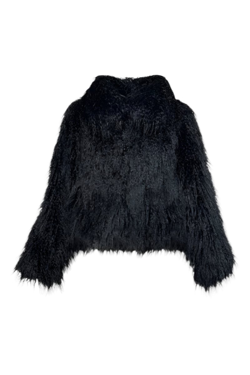 FLUFFY FAUX FUR JACKET IN BLACK - CULT MIA