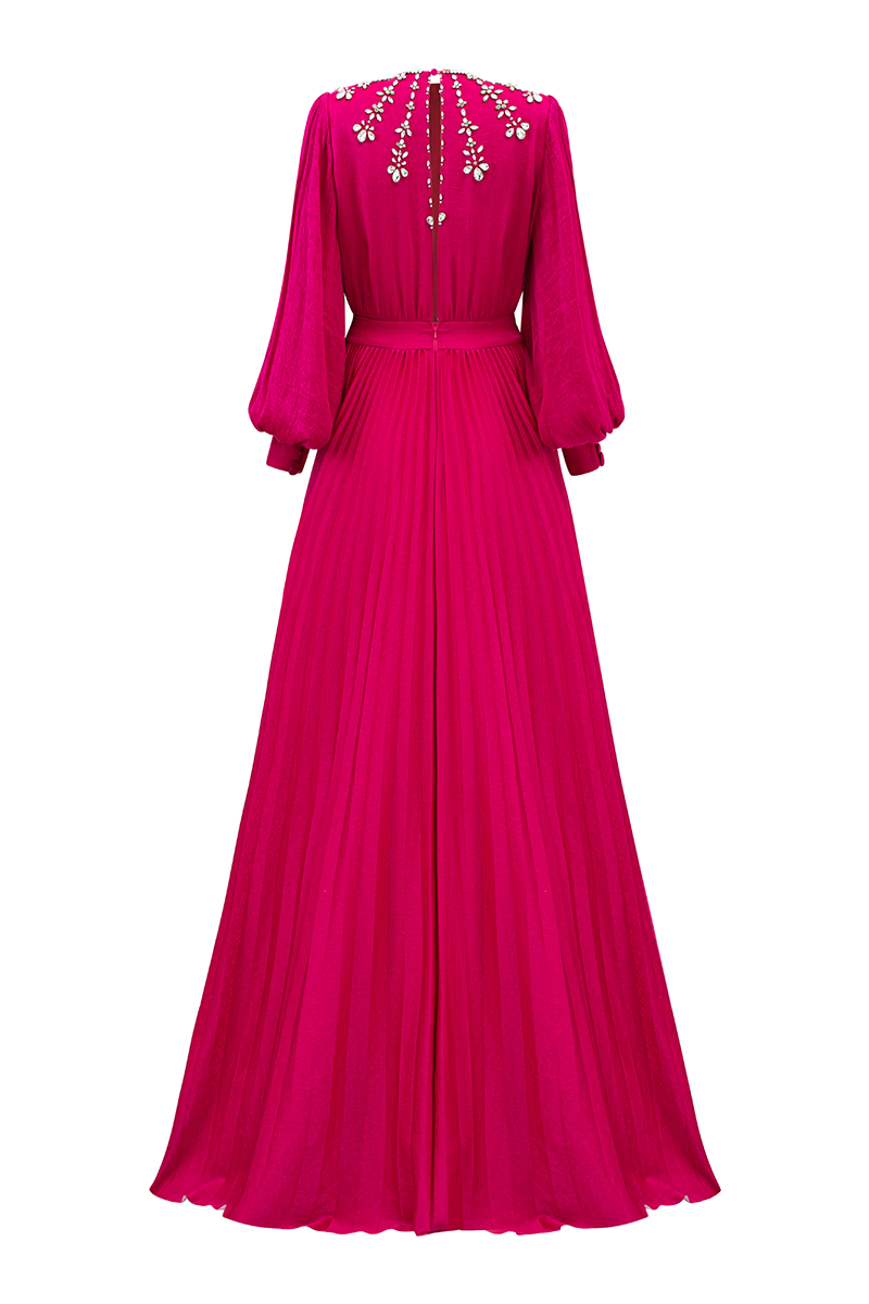 PINK PLEATING GOWN WITH BACK SLIT - CULT MIA