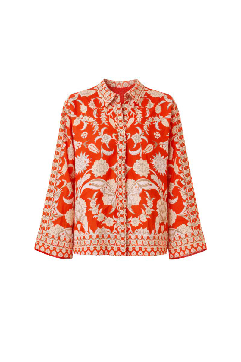 Raishma Sapphira shirt featuring a stylish, tailored design with detailed fabric and a modern fit, displayed on a hanger.