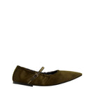 AURA Gold Crystal Military Satin Ballerina Flats by AERA featuring gold crystals and satin material with a sleek, elegant design.