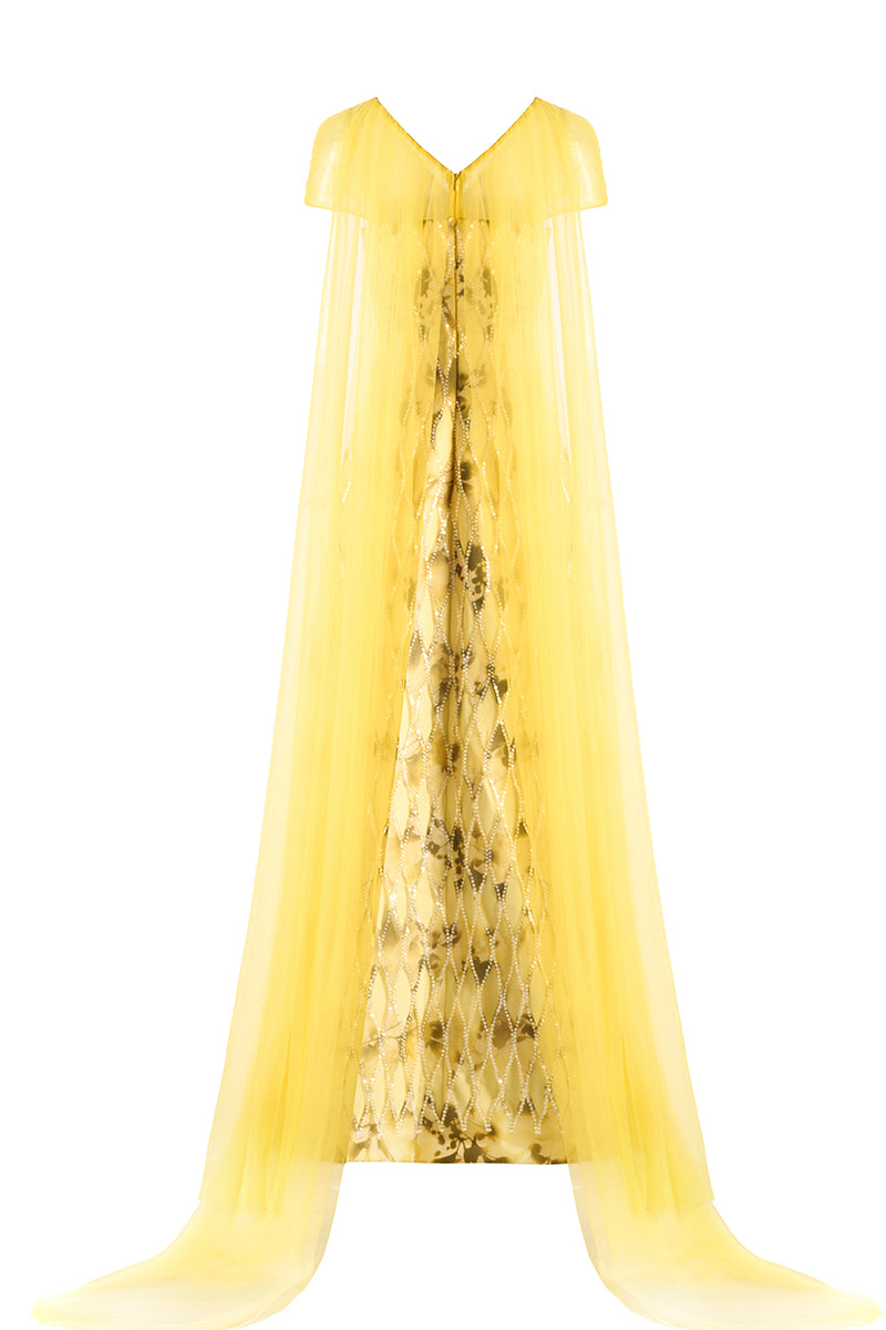 YELLOW V-NECK A LINE DRESS - CULT MIA