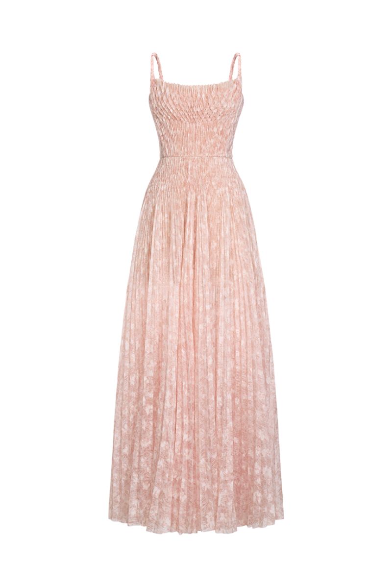 BEIGE PLEATED MAXI DRESS - CULT MIA