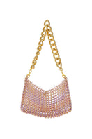 Silvia Gnecchi AMATA pink chain shoulder bag with sleek design and adjustable strap, featuring a stylish chain detail on the shoulder strap.