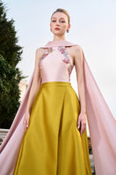 Pink and yellow bamboo taffeta gown by Tracy Studio, featuring a flowing design and elegant fabric details.