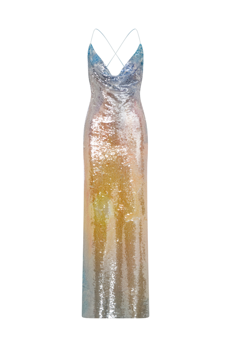 MAXI BACKLESS SEQUIN DRESS IN SOFT GRADIENT | CULT MIA