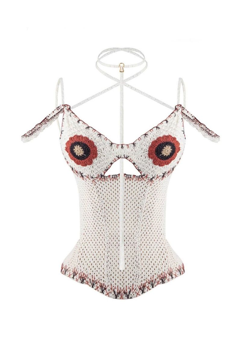 CROCHET KNIT CORSET IN WHITE - CULT MIA