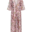 Nur Karaata Island Mirage cover-up, lightweight and flowing fabric, with tropical print and open front design.