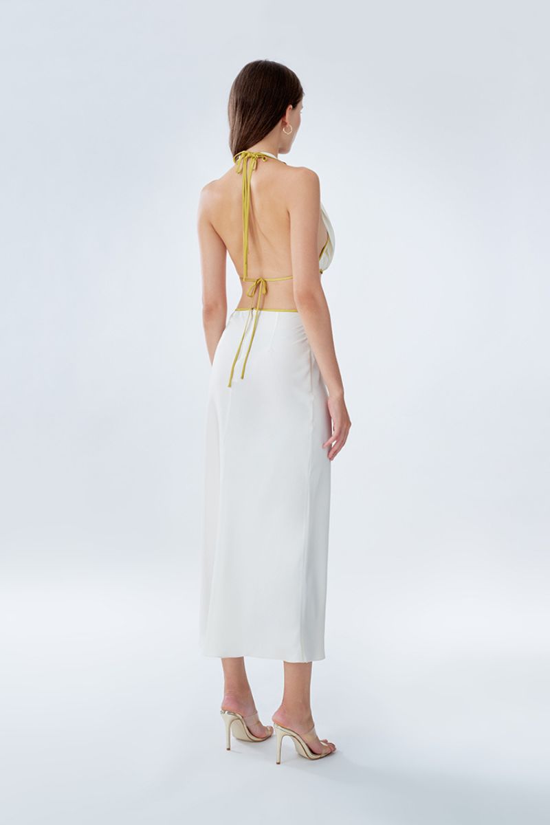 MS. PLEAT TWO-TONE CUT-OUT DRESS IN LONGAN - CULT MIA