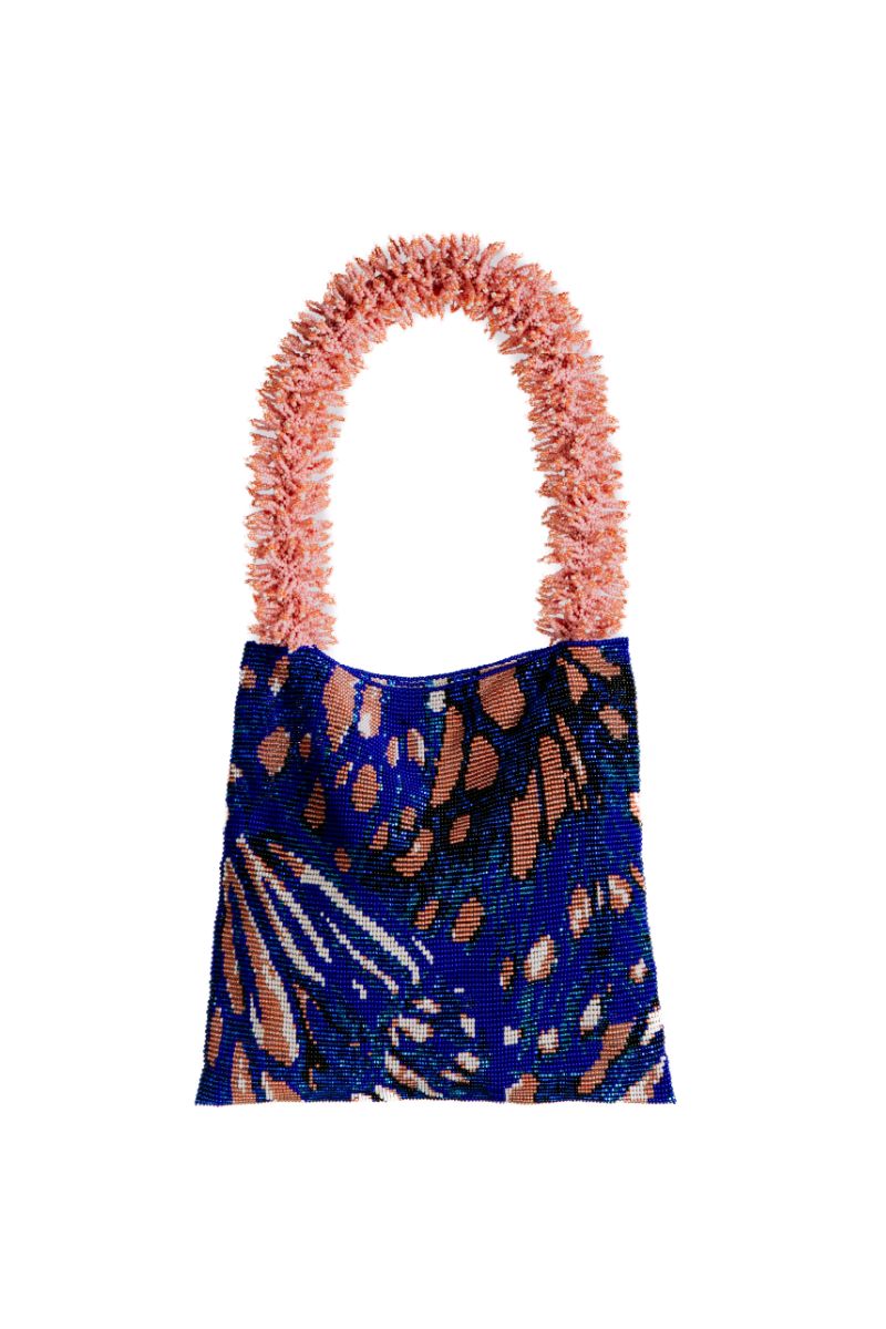 CLASH OF PRINTS BAG IN BUTTERFLY BLUE WITH PINK AND GREEN - CULT MIA